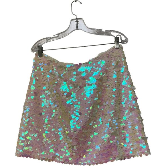 Zara Womens Mini Sequin Skirt Large L Ivory Pink Party Whimsical 3920/125 NWOT - Picture 2 of 13